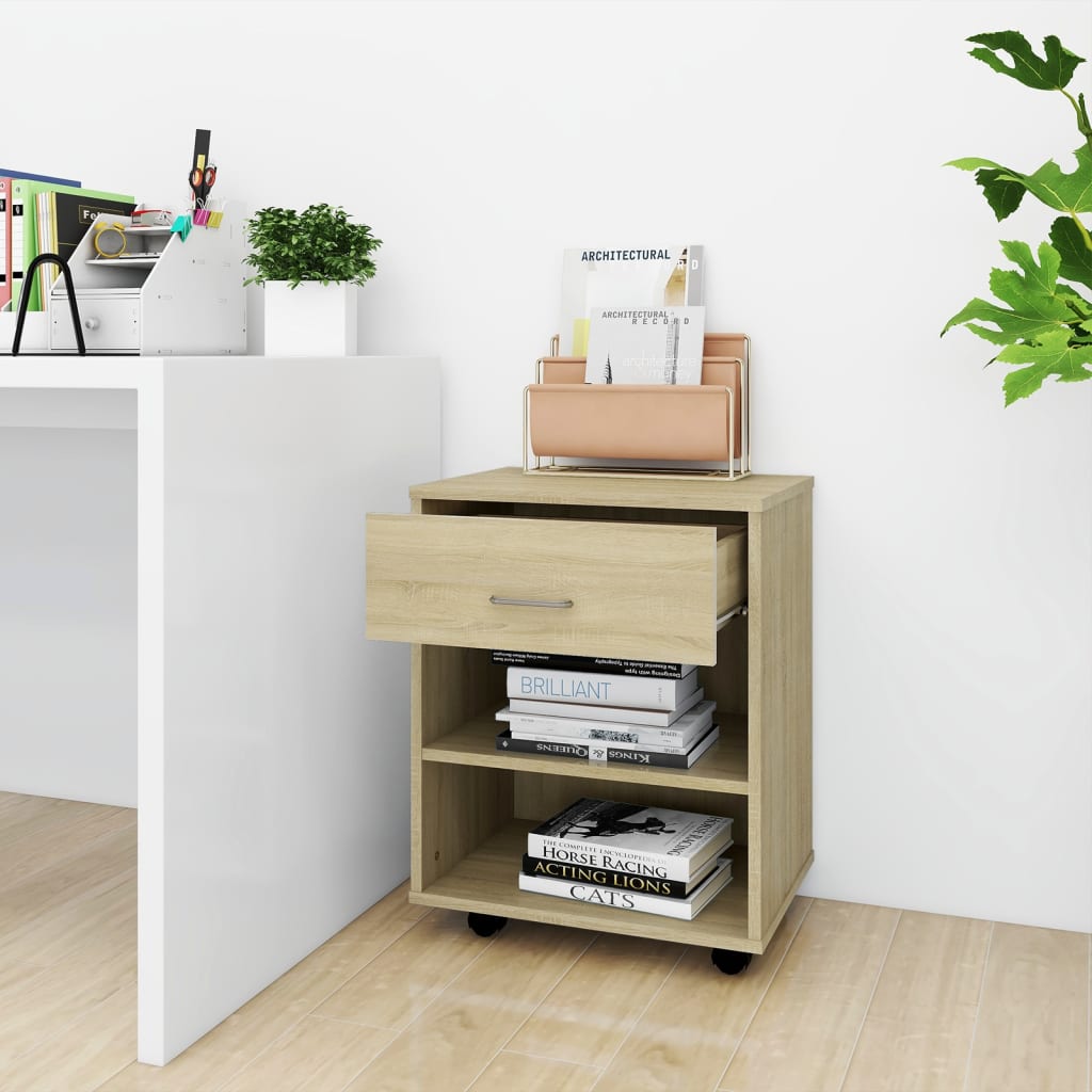 Storage Cabinet | Sonoma Oak | Engineered Wood | Medium | Lockable Wheels