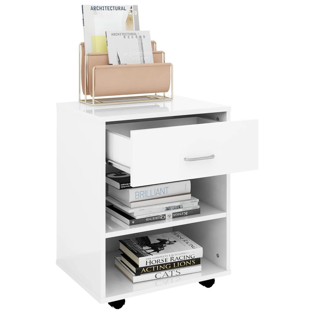 Rolling Cabinet High Gloss White 46x36x59 cm Engineered Wood