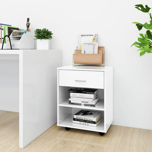 Storage Cabinet | High Gloss White | Engineered Wood | Compact