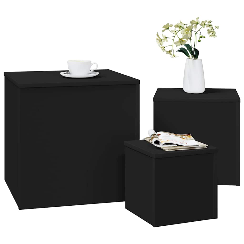 808586 vidaXL Side Tables 3 pcs Black Engineered Wood