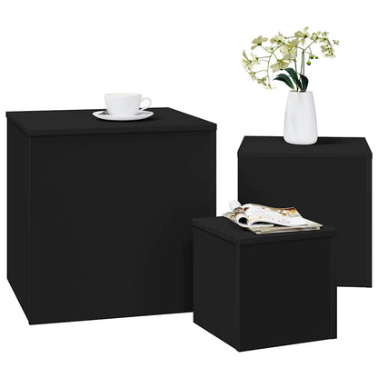 808586 vidaXL Side Tables 3 pcs Black Engineered Wood