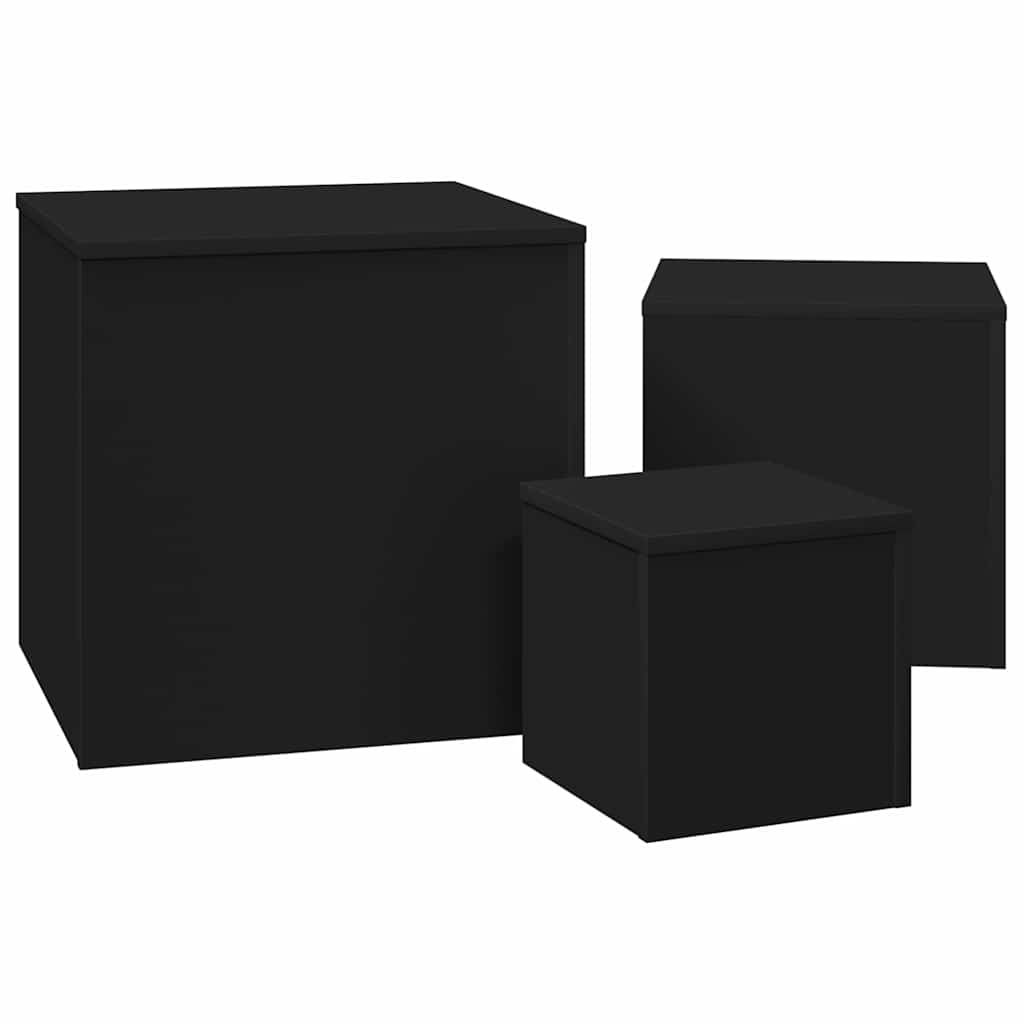 808586 vidaXL Side Tables 3 pcs Black Engineered Wood