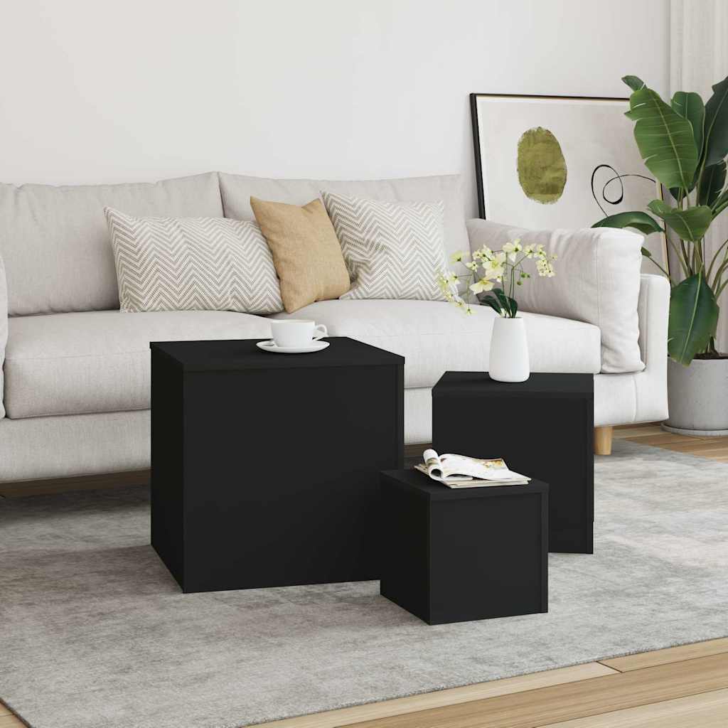 808586 vidaXL Side Tables 3 pcs Black Engineered Wood