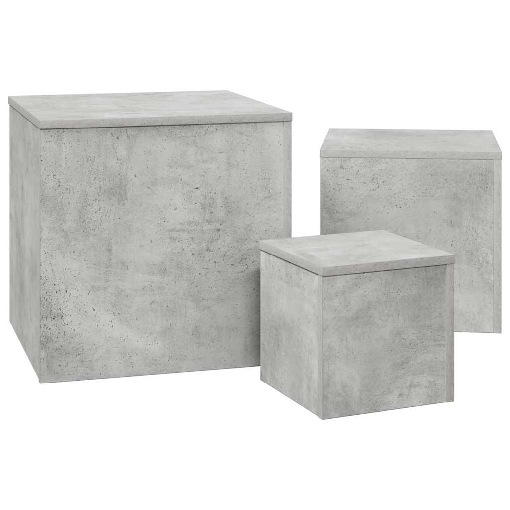 808589 vidaXL Side Tables 3 pcs Concrete Grey Engineered Wood