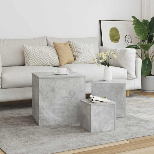 Side Tables 3 pcs Concrete Grey Engineered Wood