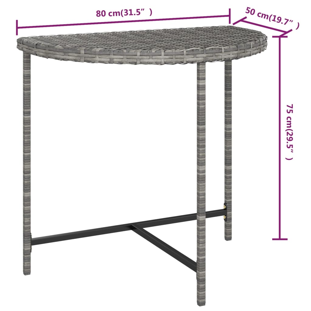 Garden Table Grey 80x50x75 cm Poly Rattan