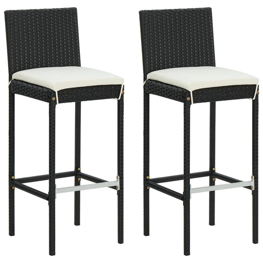 Bar Stool | Set of 2 | Black | Poly Rattan | Counter Height | Durable