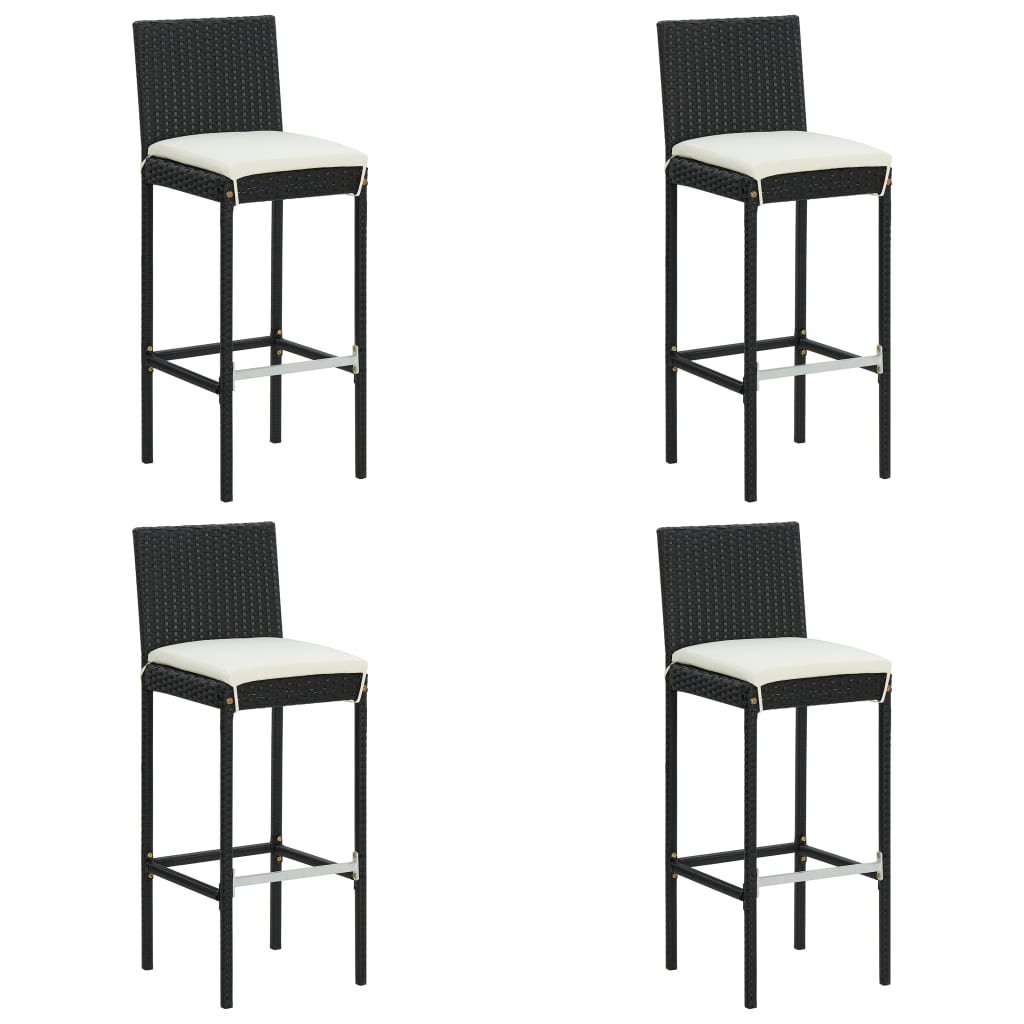 Bar Stool | Set of 4 | Black and cream | Poly rattan | Counter Height
