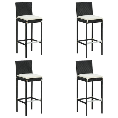 Bar Stool | Set of 4 | Black and cream | Poly rattan | Counter Height