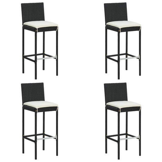 Bar Stool | Set of 4 | Black and cream | Poly rattan | Counter Height