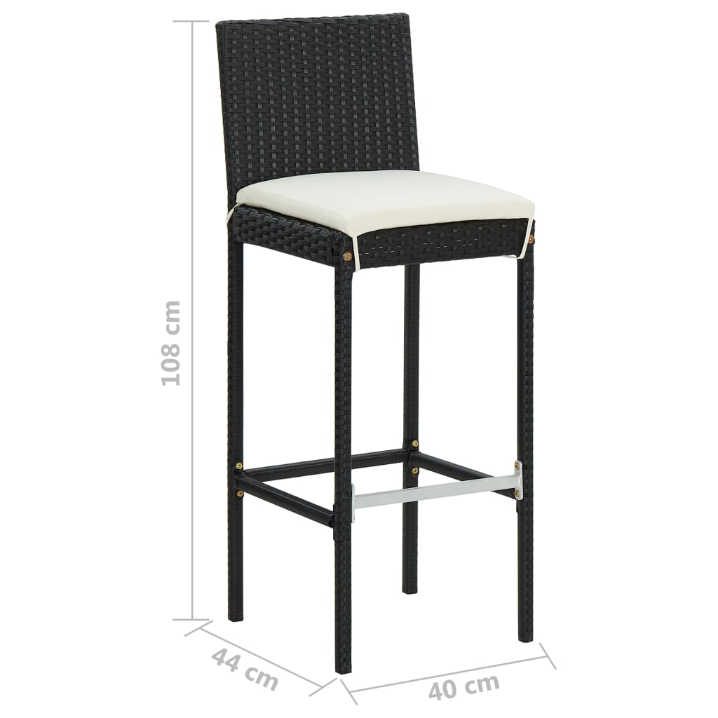 Bar Stool | Set of 4 | Black and cream | Poly rattan | Counter Height