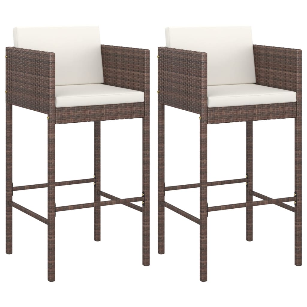 Bar Stool | Set of 2 | Brown | Poly rattan, powder-coated steel