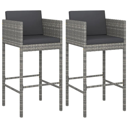 Bar Stools with Cushions 2 pcs Grey Poly Rattan