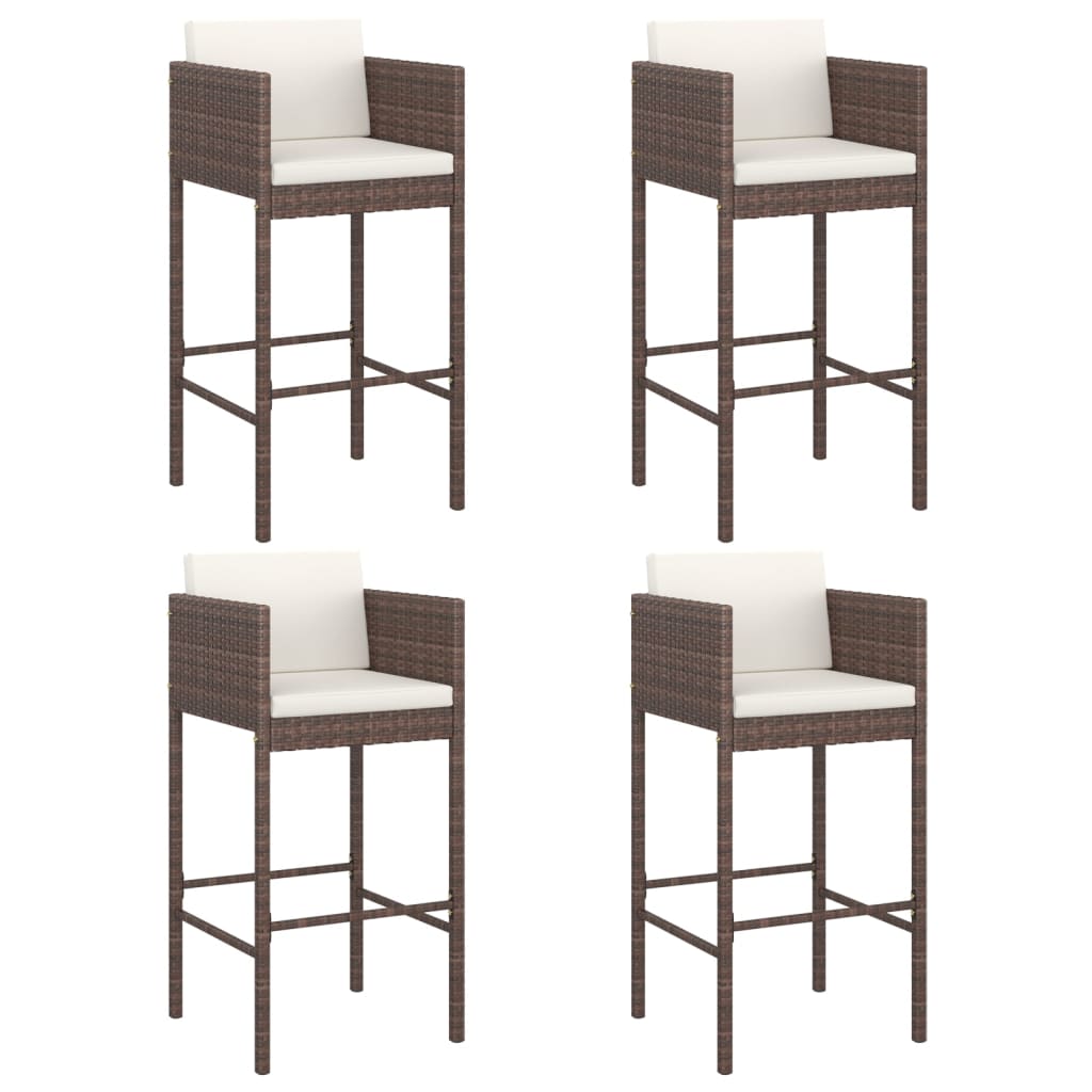 Bar Stool | Set of 4 | Brown | Poly Rattan | Counter Height | Lightweight