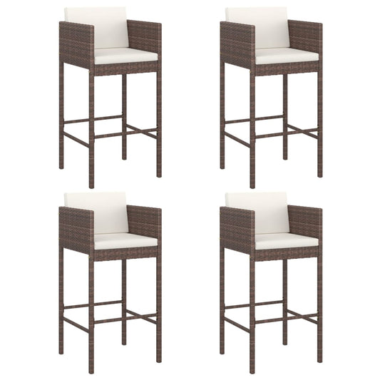 Bar Stool | Set of 4 | Brown | Poly Rattan | Counter Height | Lightweight