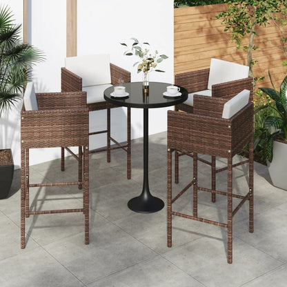 Bar Stool | Set of 4 | Brown | Poly Rattan | Counter Height | Lightweight