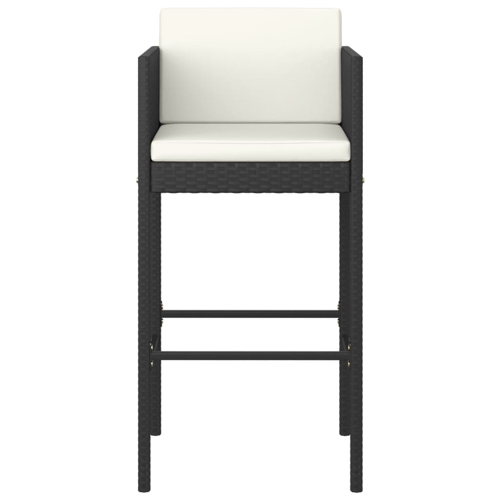 Bar Stool | Set of 4 | Black | Poly Rattan, Powder-Coated Steel