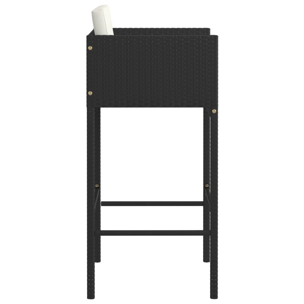 Bar Stool | Set of 4 | Black | Poly Rattan, Powder-Coated Steel