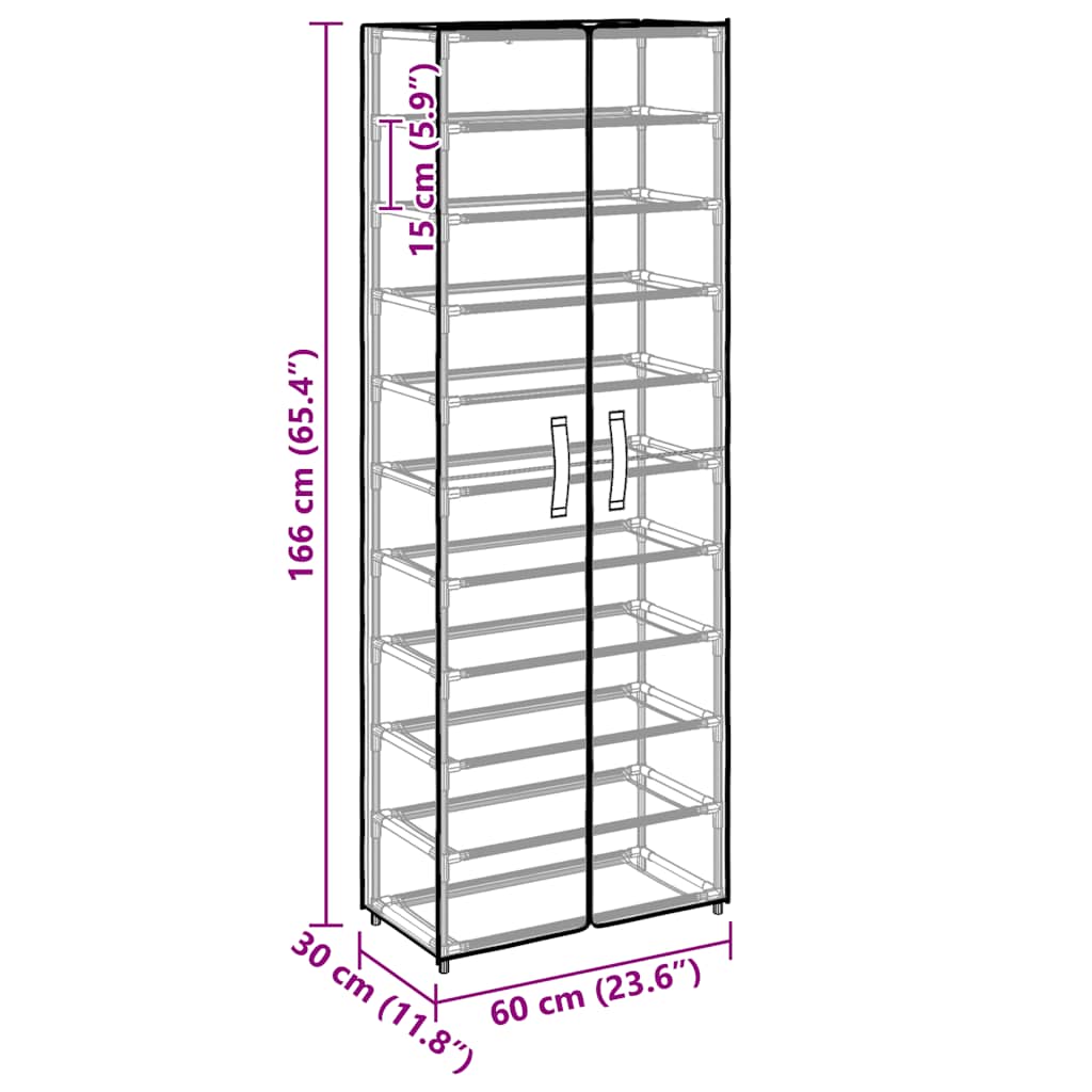 Shoe Cabinet Grey 60x30x166 cm Fabric