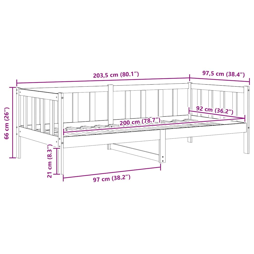 Day Bed | Honey brown | Solid pine wood | 90 x 200 cm