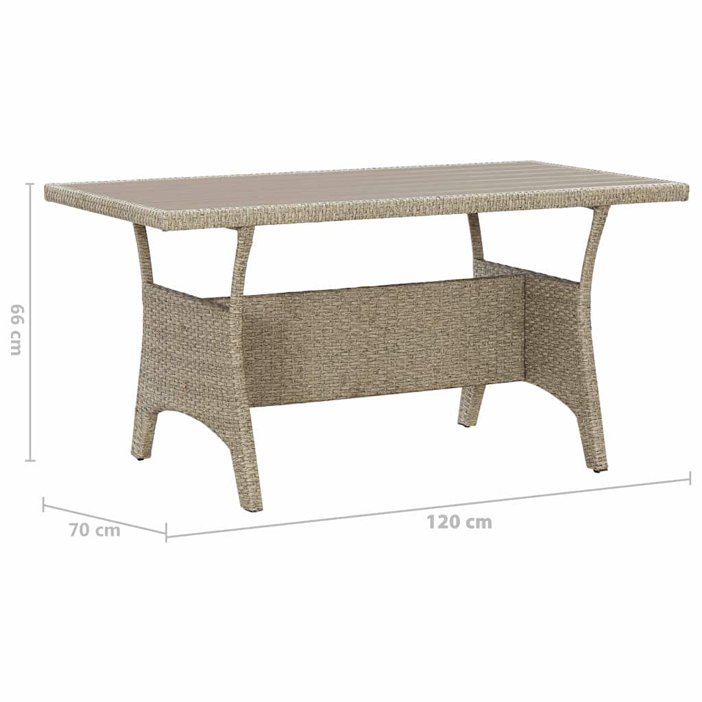 316583 vidaXL Garden Table Grey 120x70x66 cm Poly Rattan