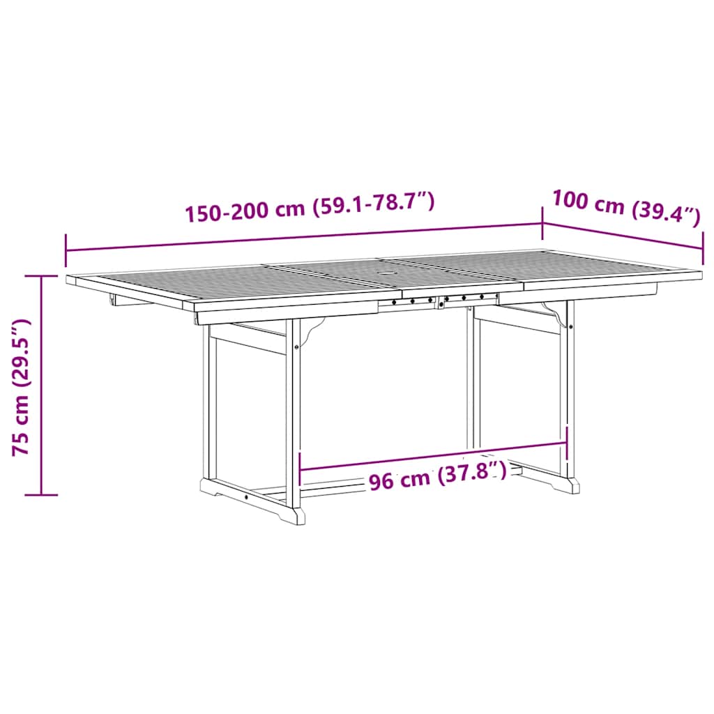 Garden Dining Table (150-200)x100x75 cm Solid Acacia Wood