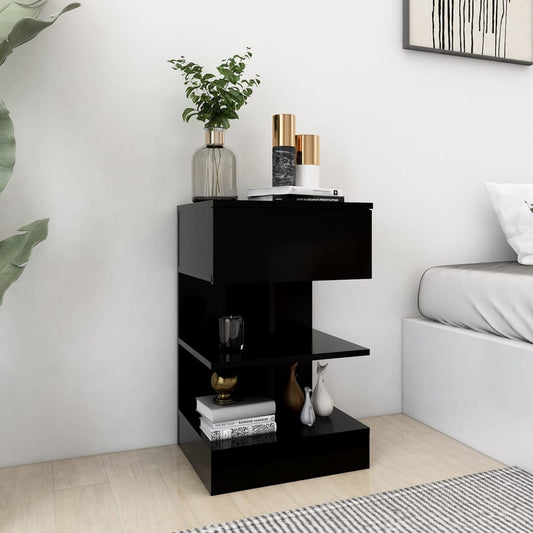 808650 vidaXL Bedside Cabinet Black 40x35x65 cm Engineered Wood