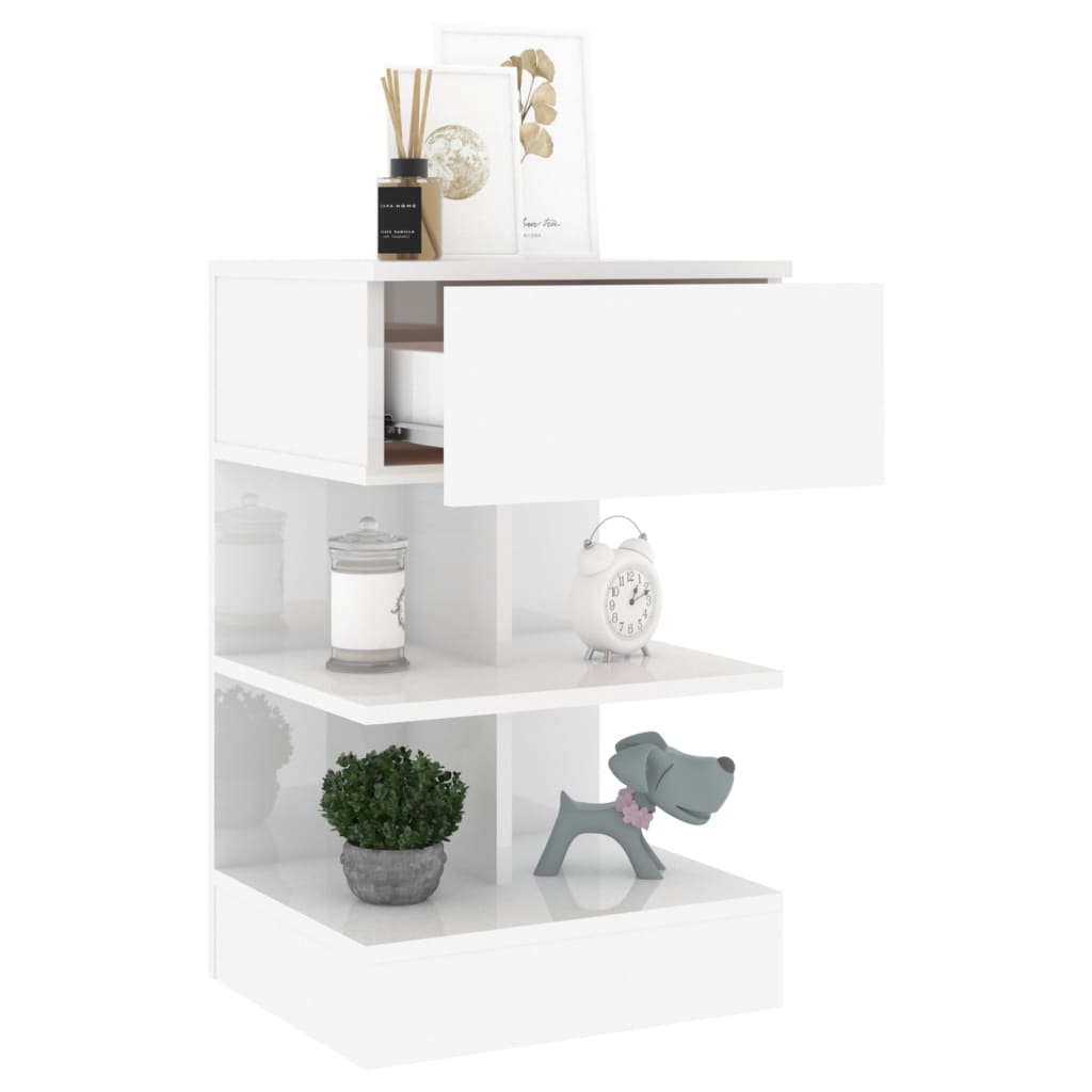 808660 vidaXL Bedside Cabinet High Gloss White 40x35x65 cm Engineered Wood
