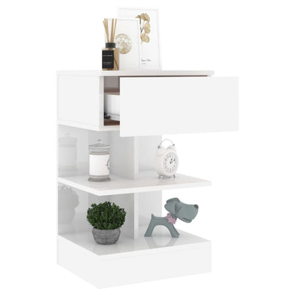 808660 vidaXL Bedside Cabinet High Gloss White 40x35x65 cm Engineered Wood
