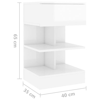 808660 vidaXL Bedside Cabinet High Gloss White 40x35x65 cm Engineered Wood