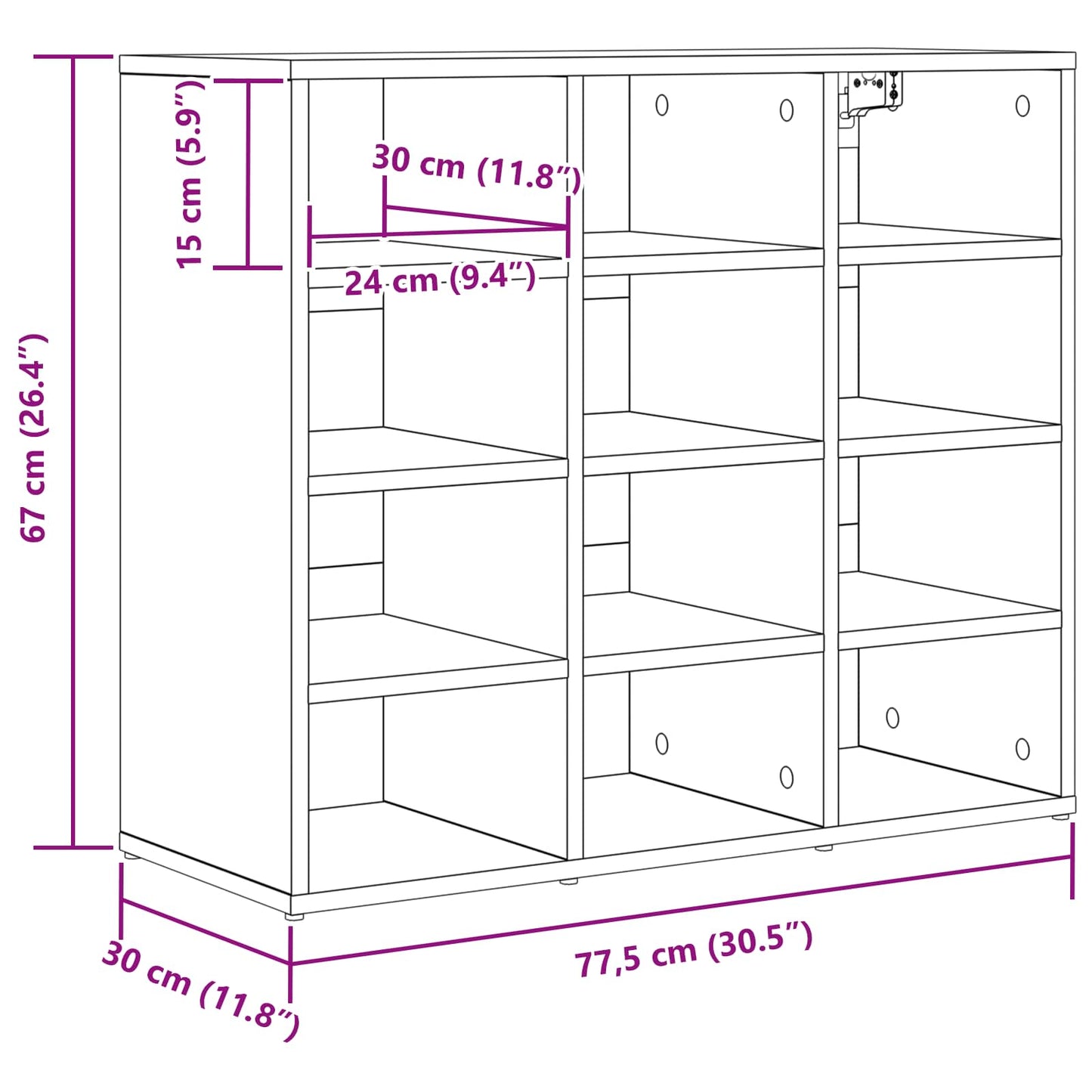 Shoe Cabinet Sonoma Oak 77.5 x 30 x 67 cm Engineered Wood