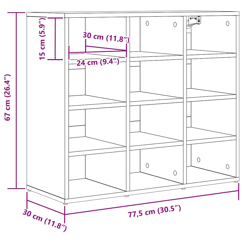 Shoe Cabinet 77.5 x 30 x 67 cm Engineered Wood Concrete grey