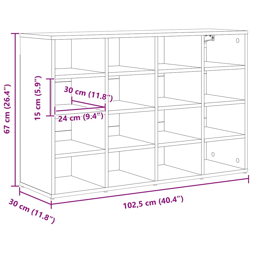 Shoe Cabinet 103 x 30 x 67 cm Engineered Wood Concrete grey