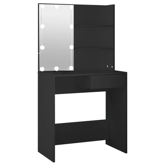 Dressing Table with LED Black 74.5x40x141 cm