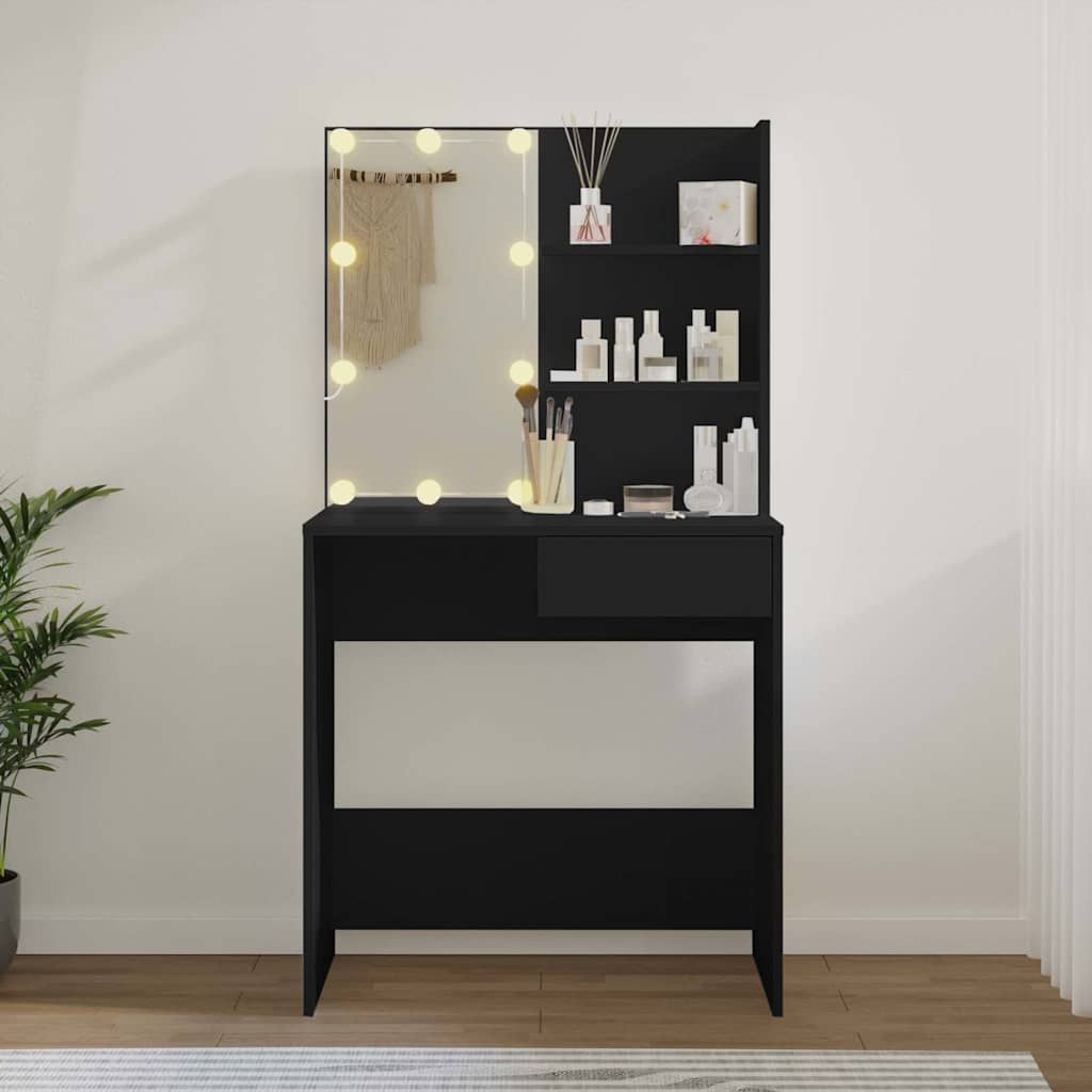 Dressing Table with LED Black 74,5x40x141 cm