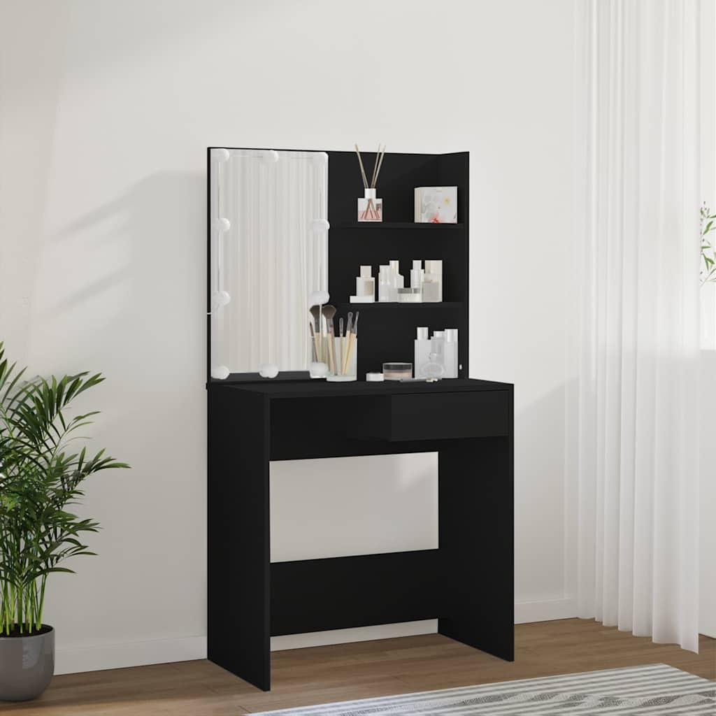 Dressing Table with LED Black 74,5x40x141 cm