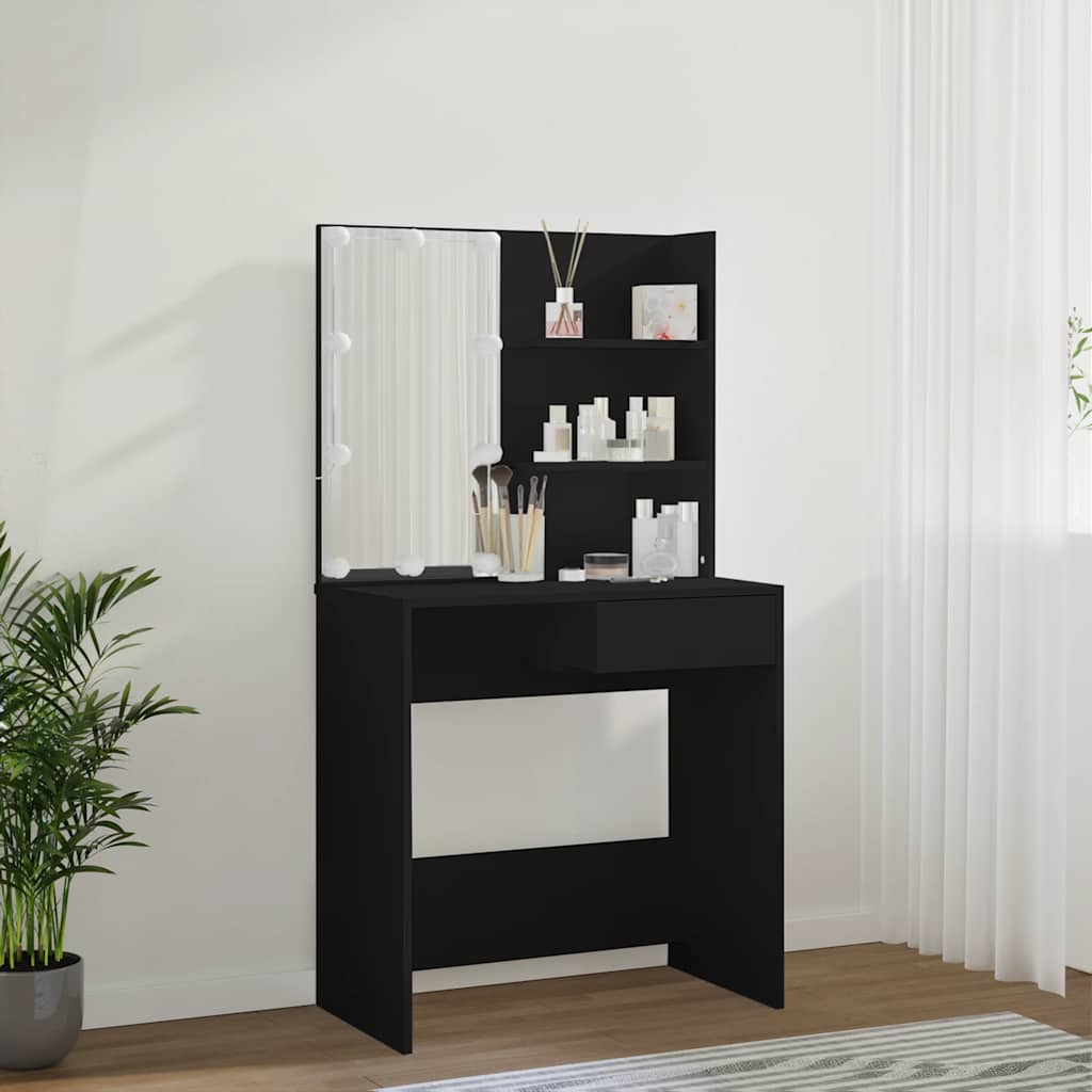 Dressing Table with LED Black 74.5x40x141 cm