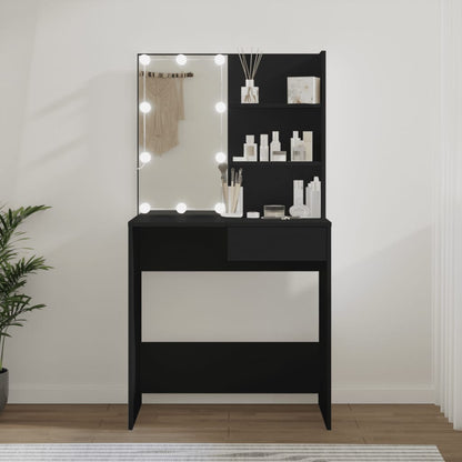 Dressing Table with LED Black 74.5x40x141 cm