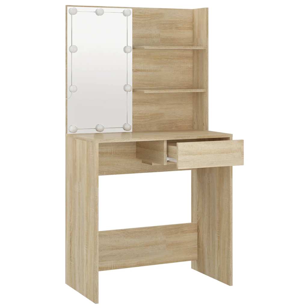 Dressing Table with LED Sonoma Oak 74.5x40x141 cm Engineered Wood