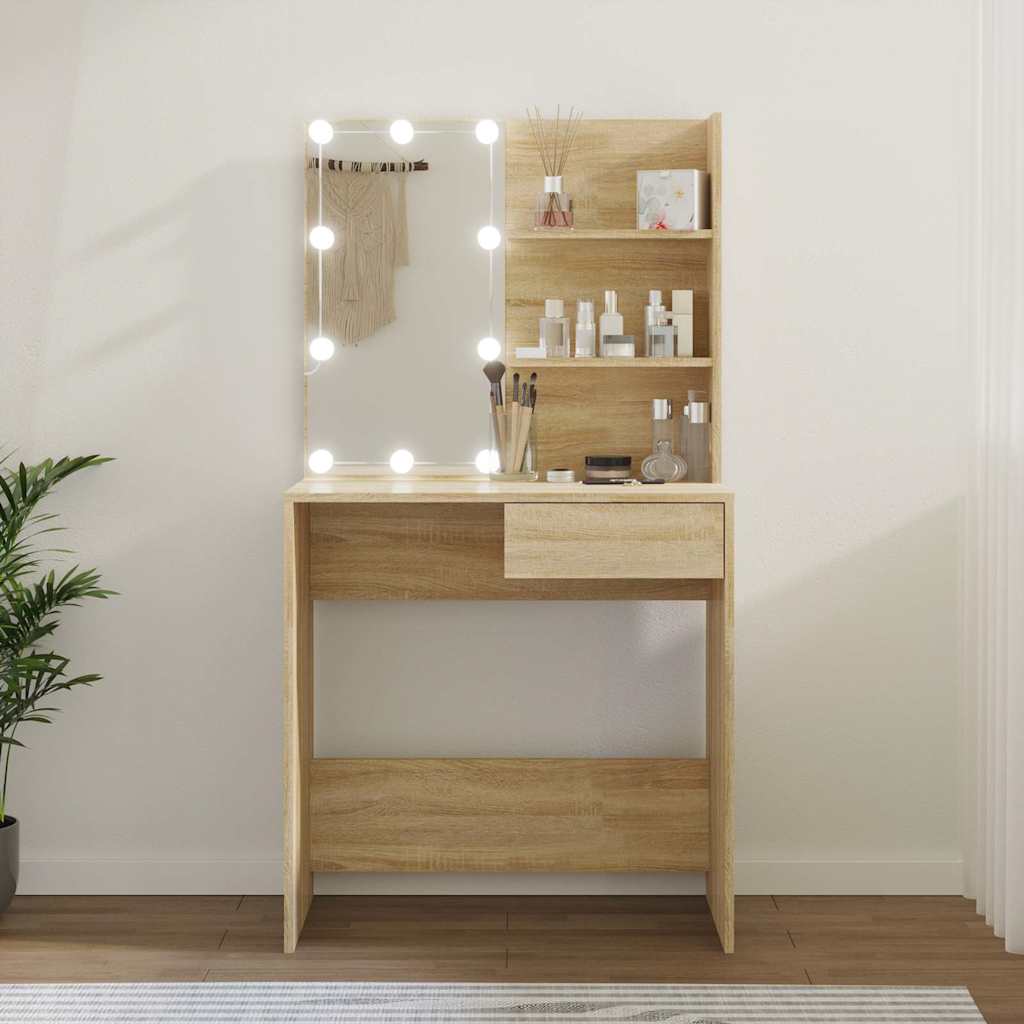 Dressing Table with LED Sonoma Oak 74.5x40x141 cm