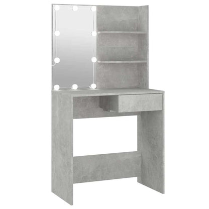 Dressing Table with LED Concrete Grey 74,5x40x141 cm