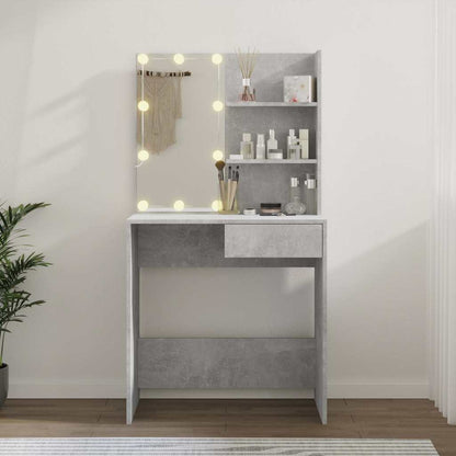 Dressing Table with LED Concrete Grey 74,5x40x141 cm