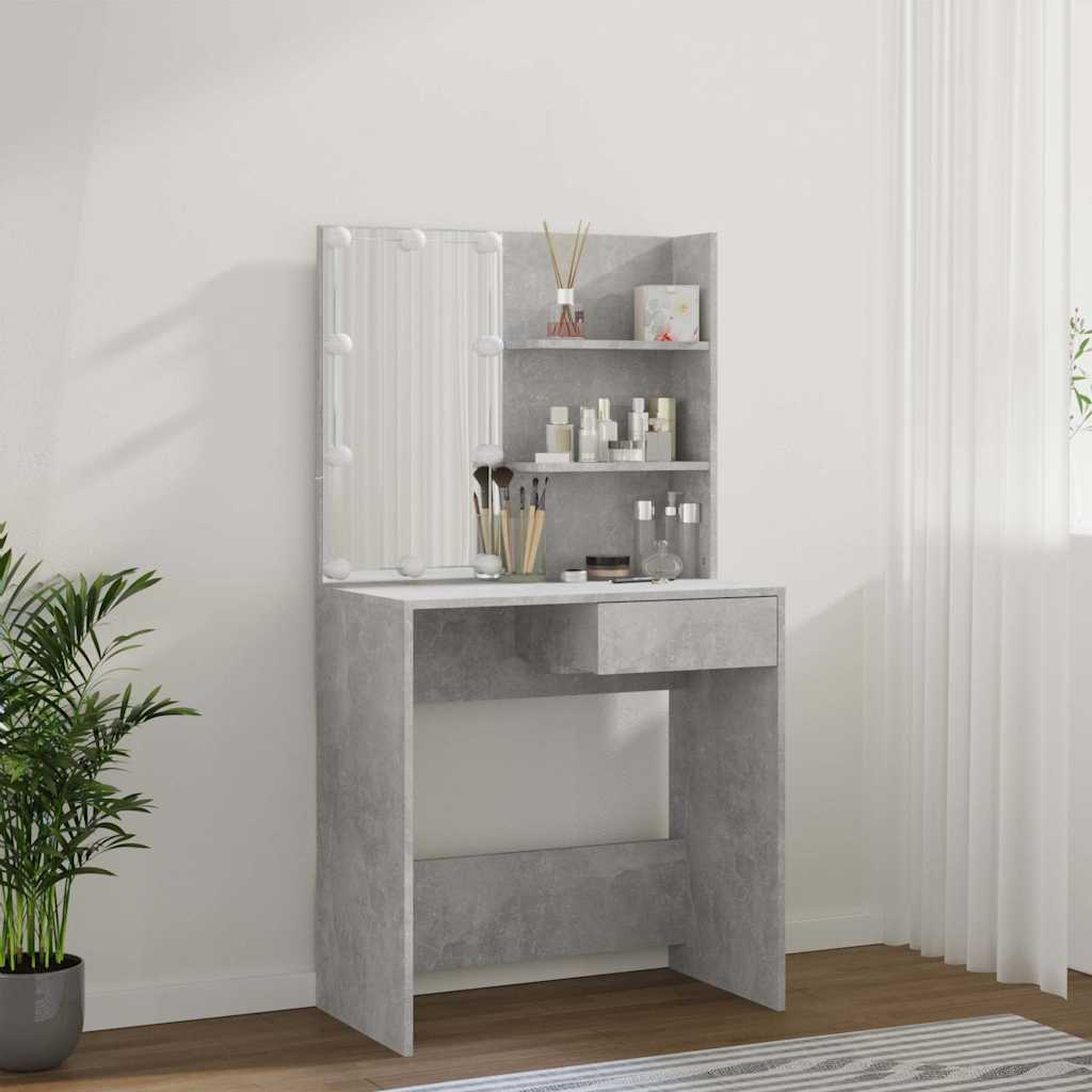 Dressing Table with LED Concrete Grey 74,5x40x141 cm
