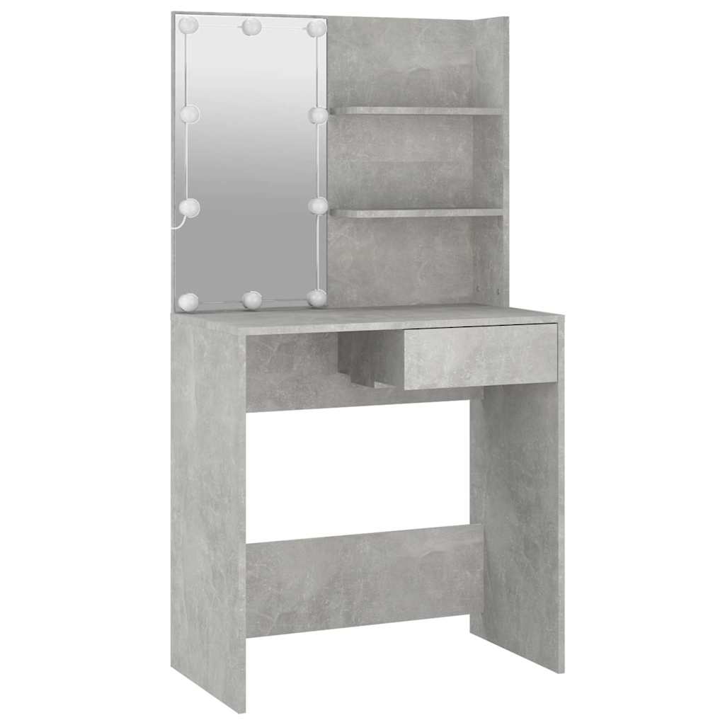 Dressing Table with LED Concrete Grey 74,5x40x141 cm