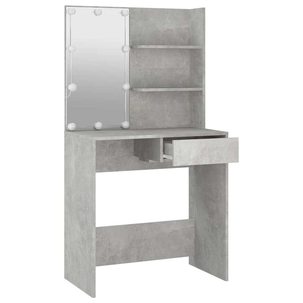 Dressing Table with LED Concrete Grey 74,5x40x141 cm