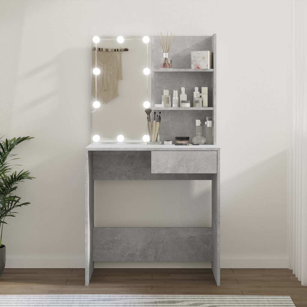 Dressing Table with LED Concrete Grey 74,5x40x141 cm
