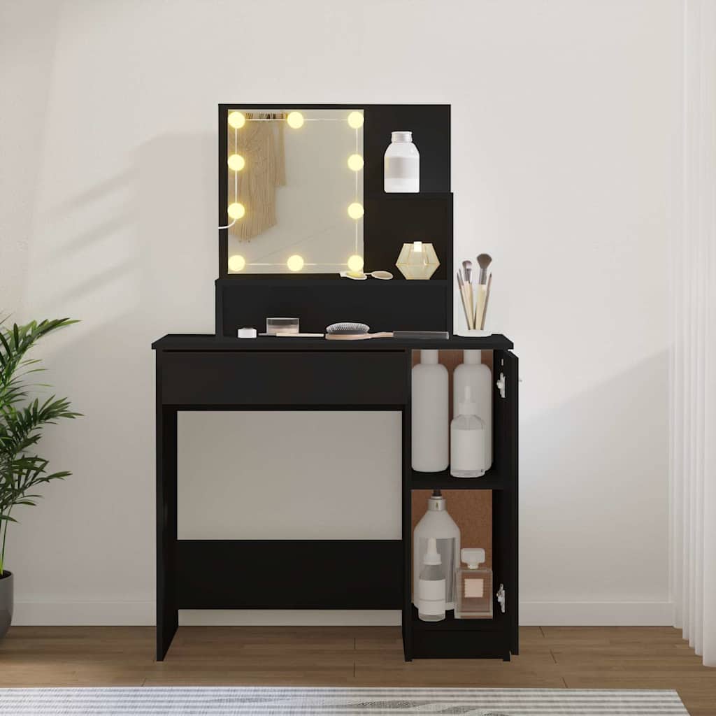 Dressing Table with LED Black 86.5x35x136 cm