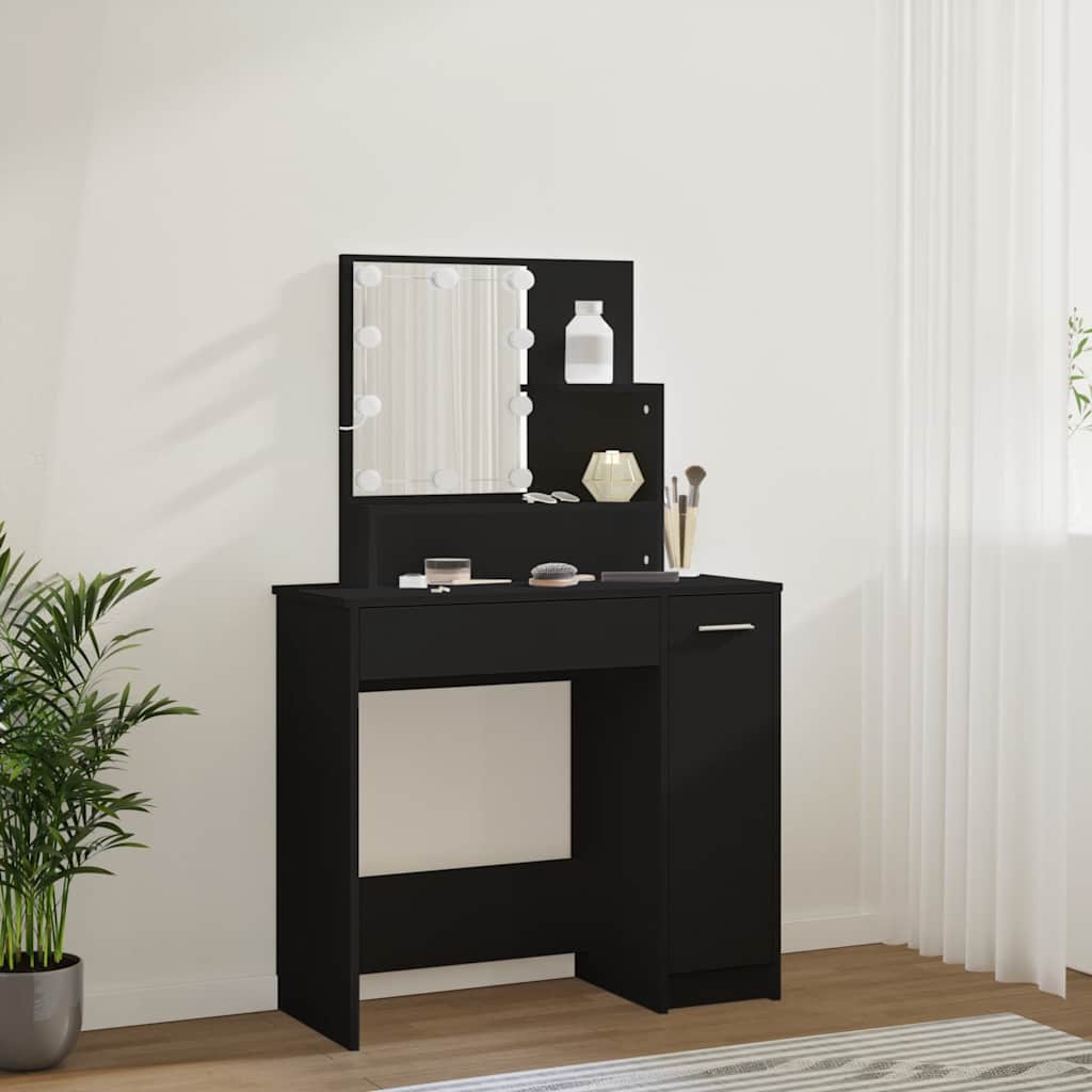 Dressing Table with LED Black 86.5x35x136 cm