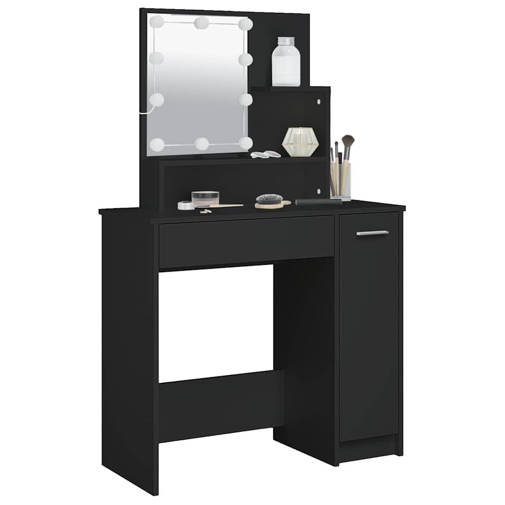 Dressing Table with LED Black 86.5x35x136 cm