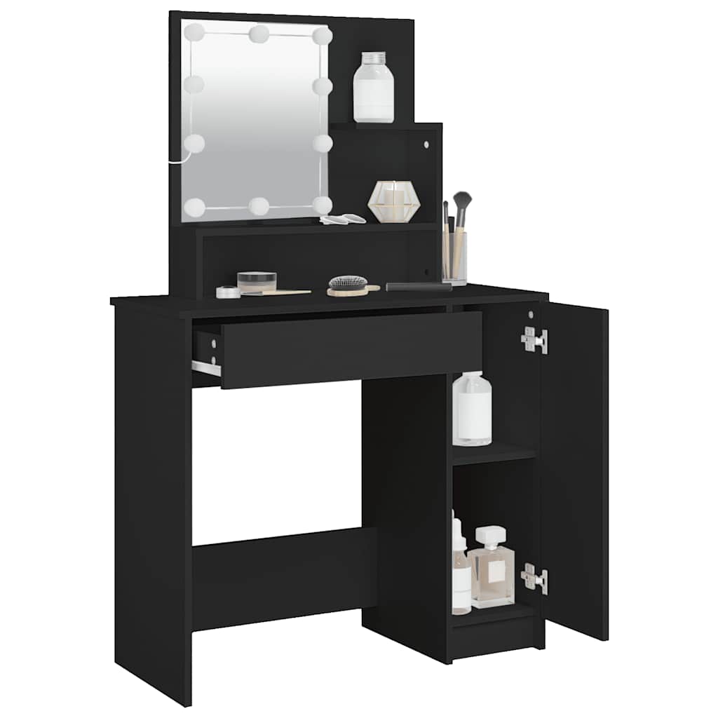 Dressing Table with LED Black 86.5x35x136 cm